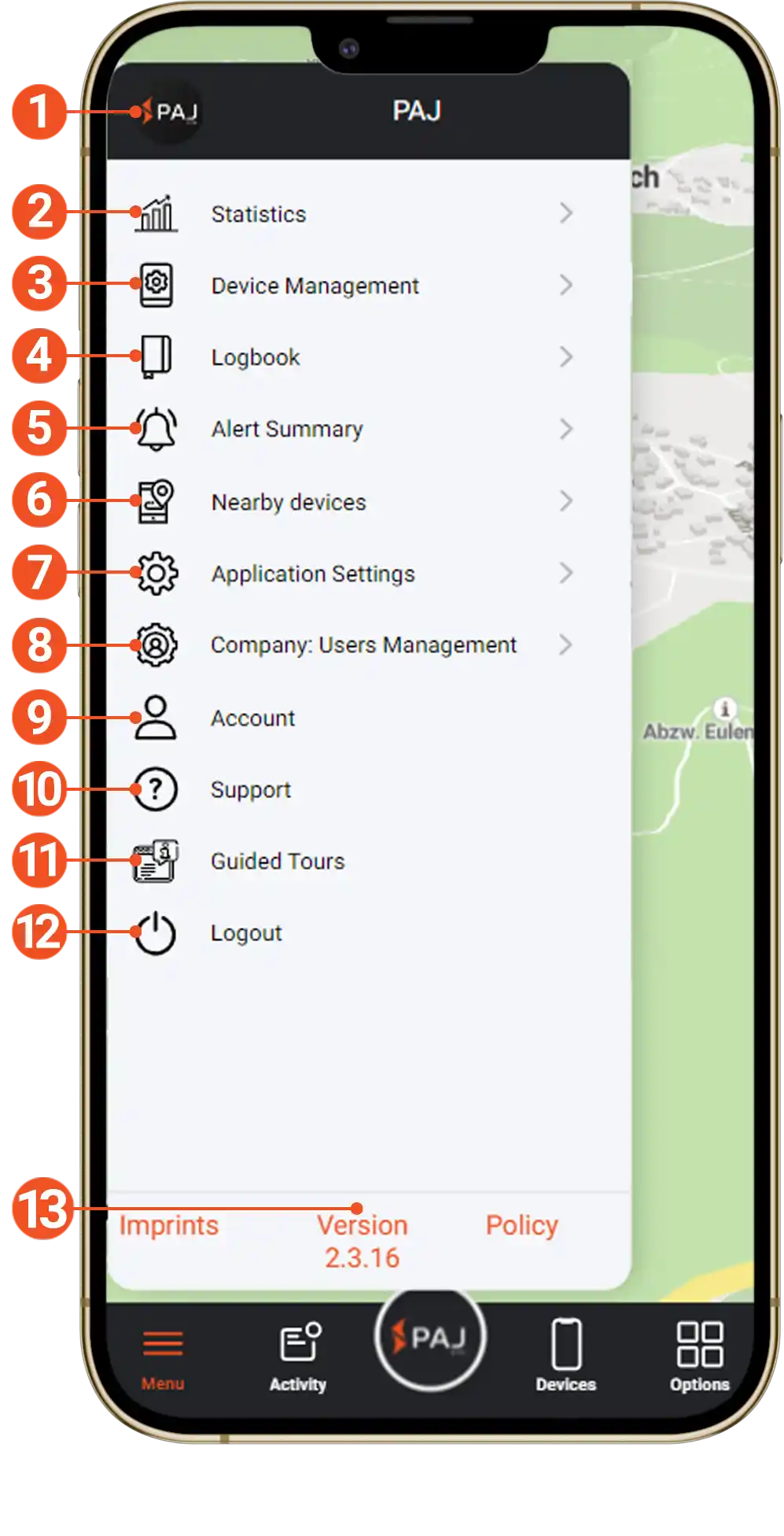 Tracker showing map