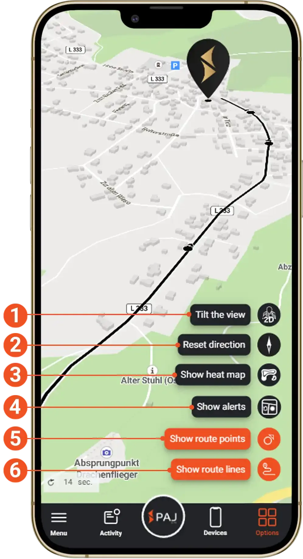 Tracker showing map