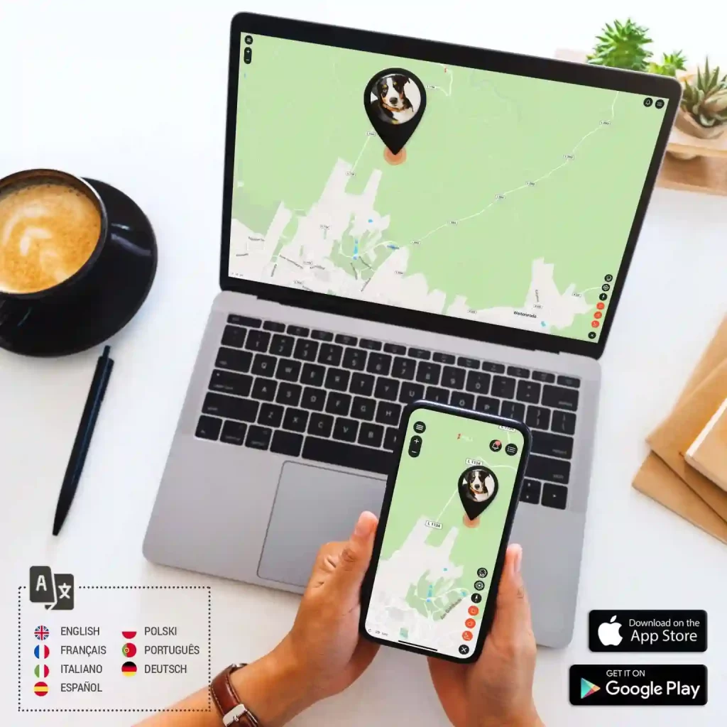 PAJ GPS Dog tracker application on phone and laptop