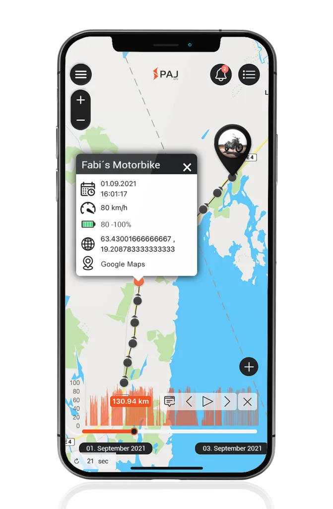 Mockup GPS Tracker motos - routes