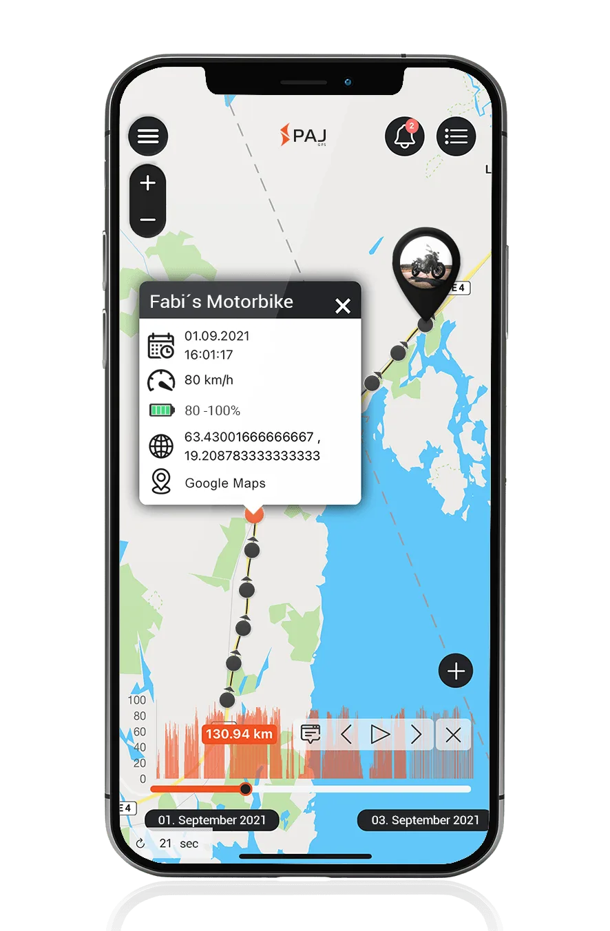 Mockup GPS Tracker motos - routes