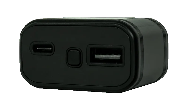 Close up image of USB Finder 4G showing the SOS button, Type C and USB charging points