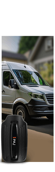 A van on a road with Power Finder 4G equipped in it