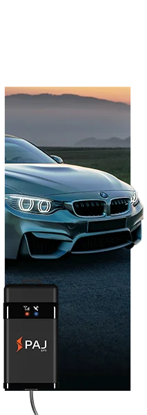 A BMW Car in the background with vehicle Finder 4G 2.0 installed in it