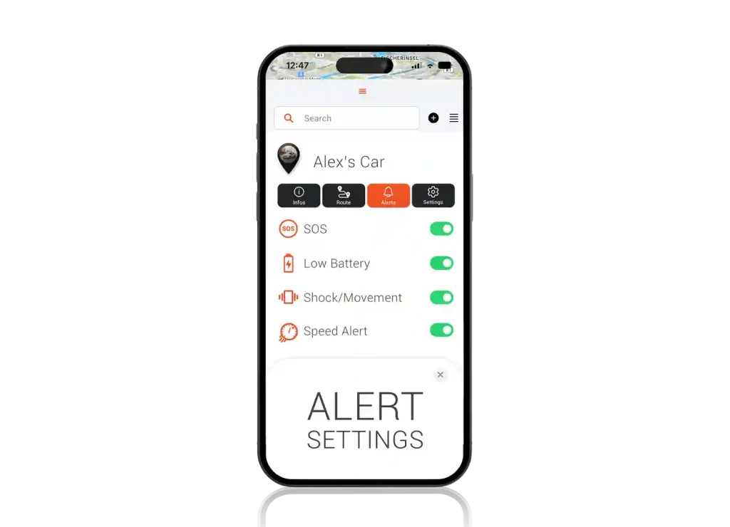 moblie screen showing alert settings from finder portal application