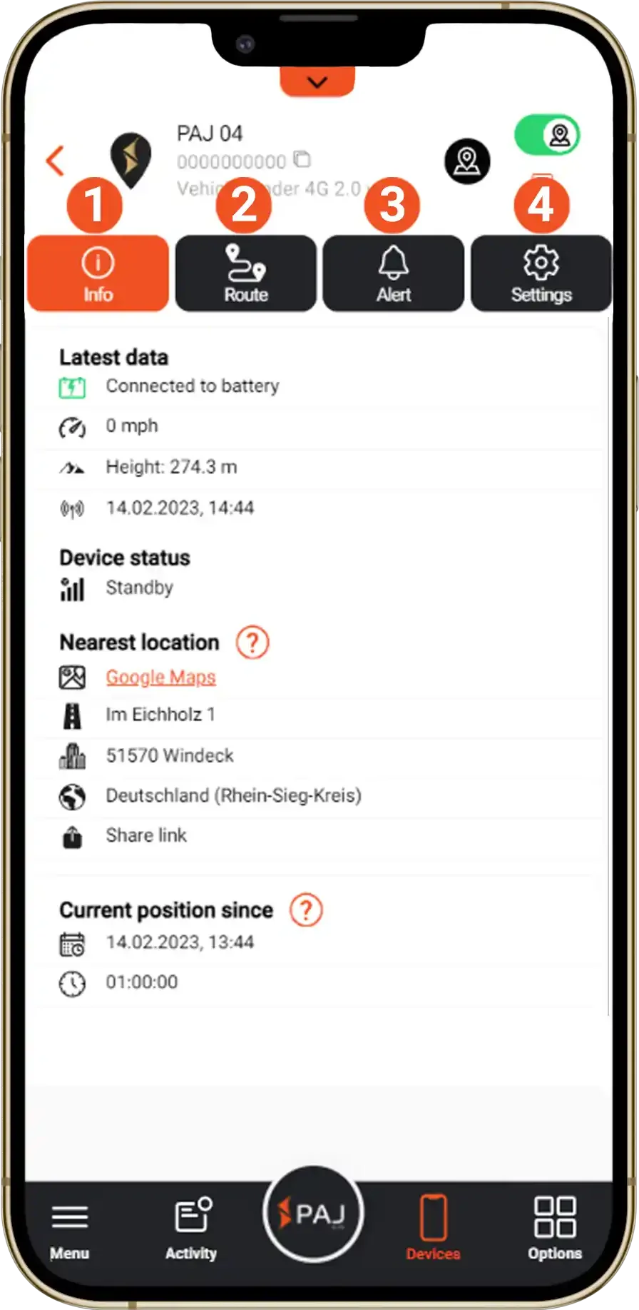 Device settings in PAJ Finder portal