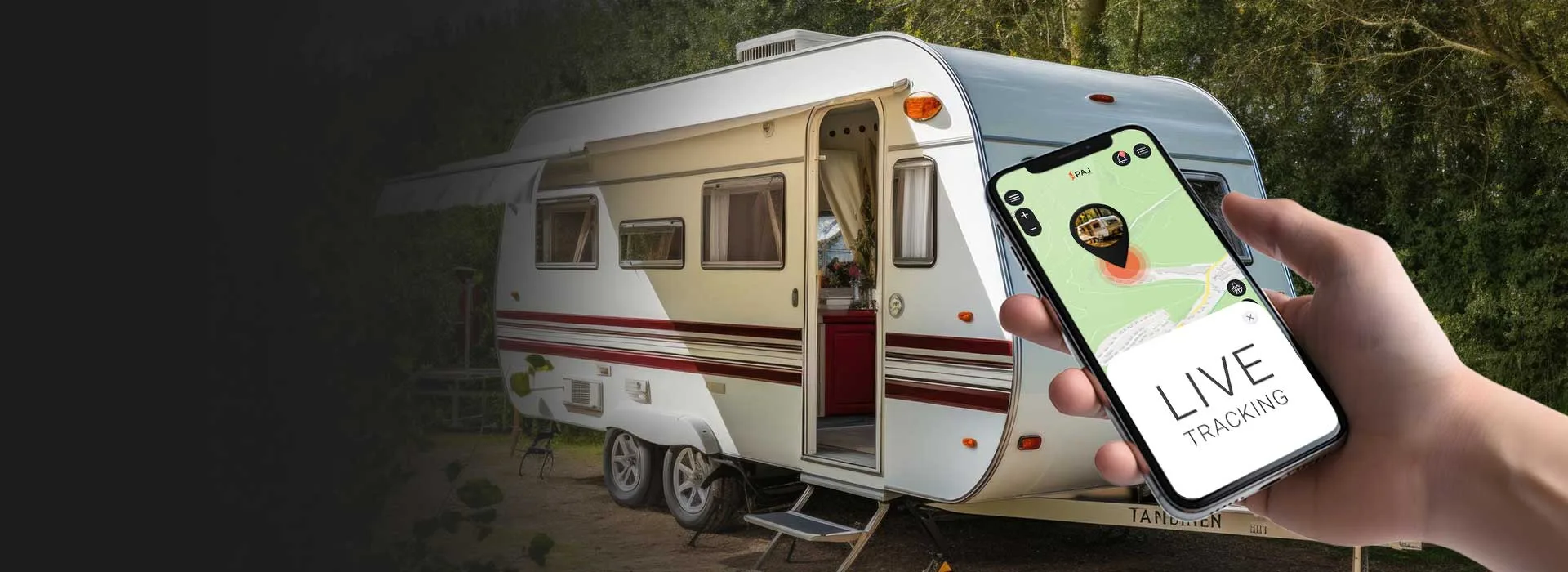 PIcture showing a caravan parked in the background