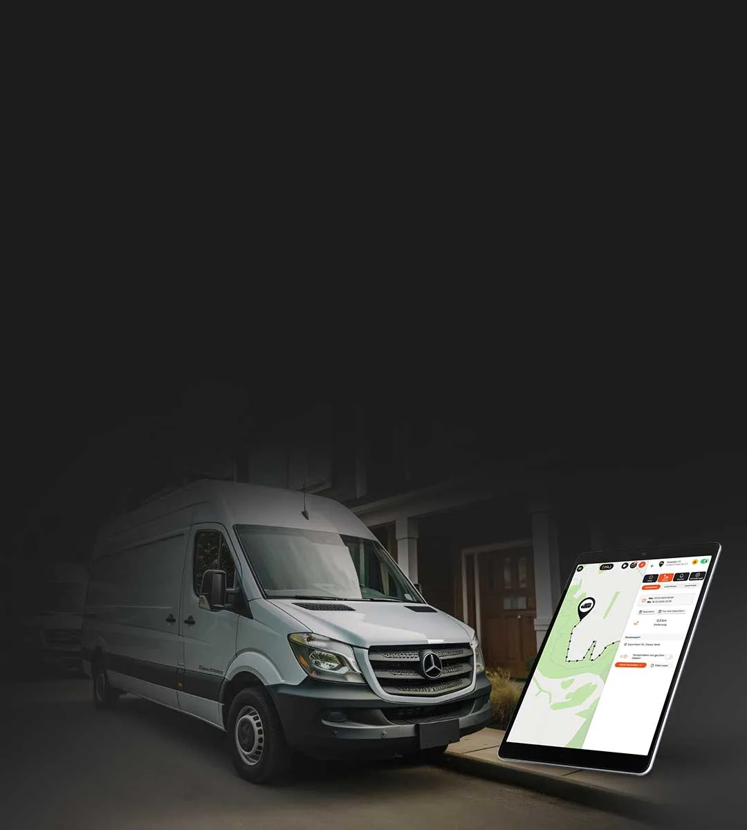 van on a road with tracker installed in it