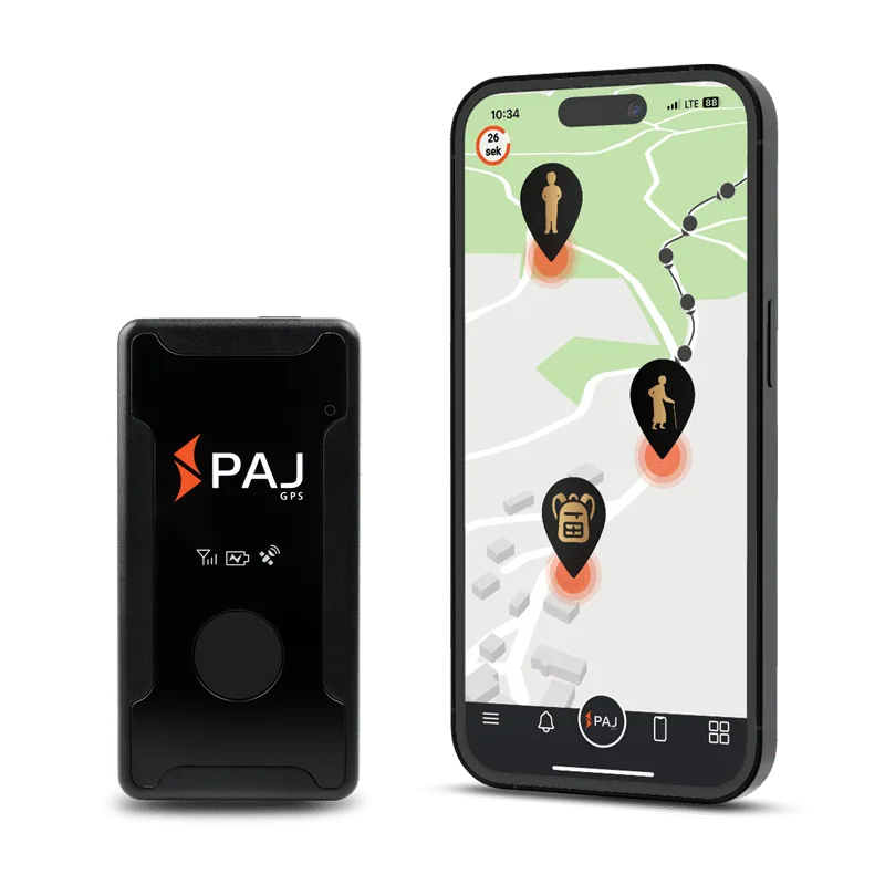 EASY Finder 4G GPS tracker device and mobile screen showing Finder portal application