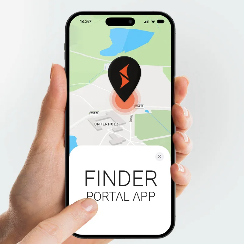 Mock up of FInder Portal app on Mibile screen showing the live location