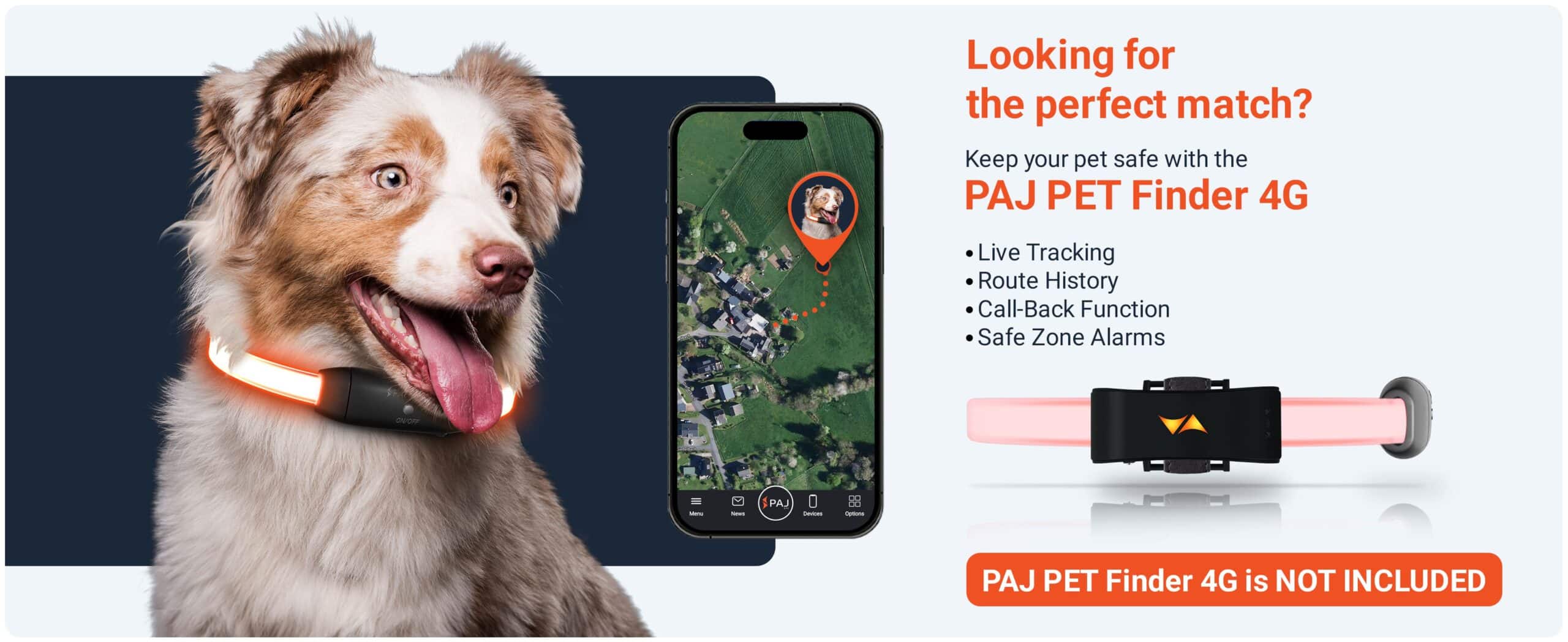 Combination PET Finder PAJ LIGHT in black: LED collar for dogs PAJ GPS