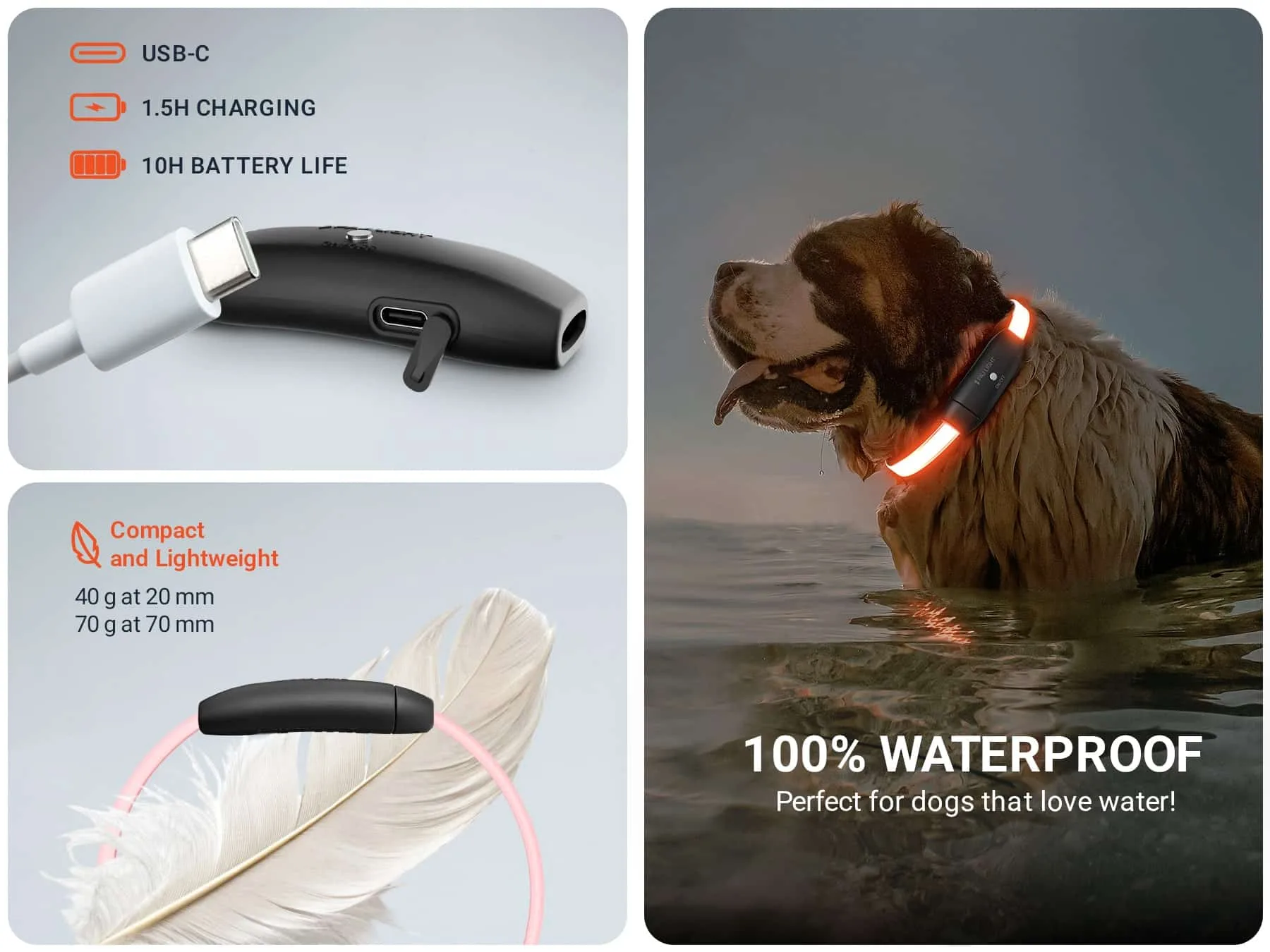 Technical Details PAJ LIGHT in black: LED collar for dogs PAJ GPS