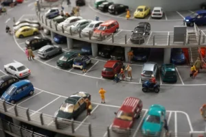 miniature cars parked in the parking lot