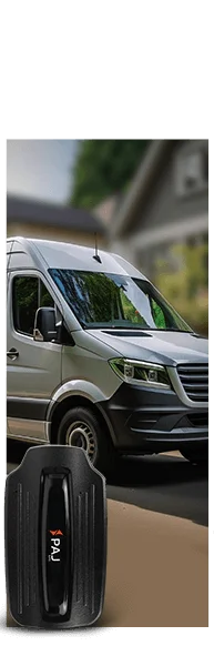 A van on a road with Power Finder 4G equipped in it