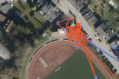 Detailed GPS tracking log of a cat's movements mapped over a satellite view of a neighbourhood
